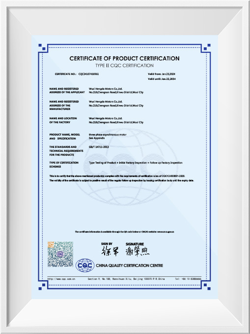 Type II Voluntary Product Certification Certificate - YE5